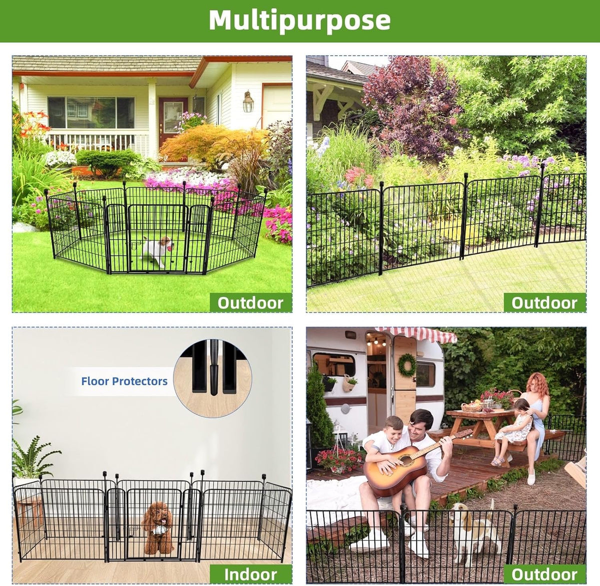 ADAVIN 32 in(H) Garden Fence with Low Threshold Door,14 Panels Total 31Ft(L) Dog Fences for The