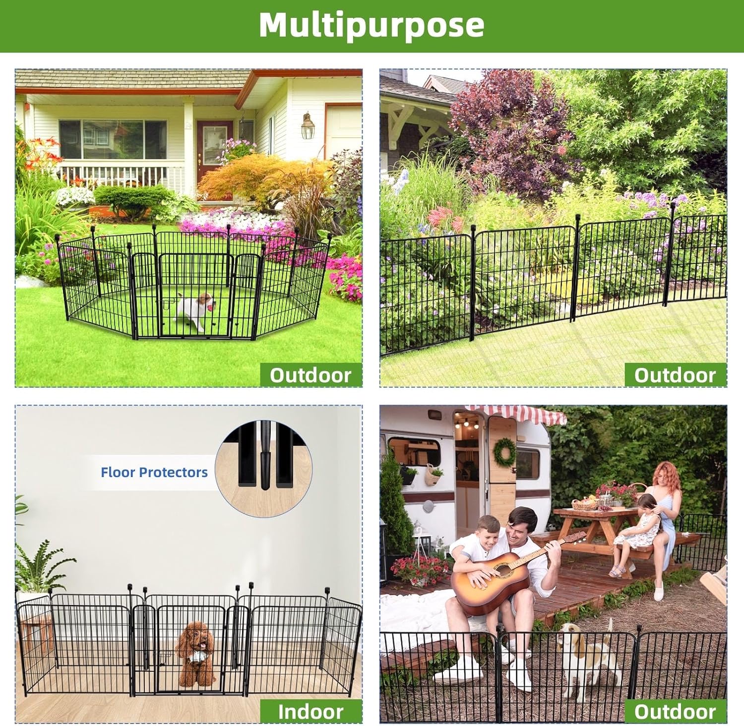 ADAVIN 32 in(H) Garden Fence with Low Threshold Gate, 8 Panels Total 17.7 Ft(L) Tall Garden Fencing