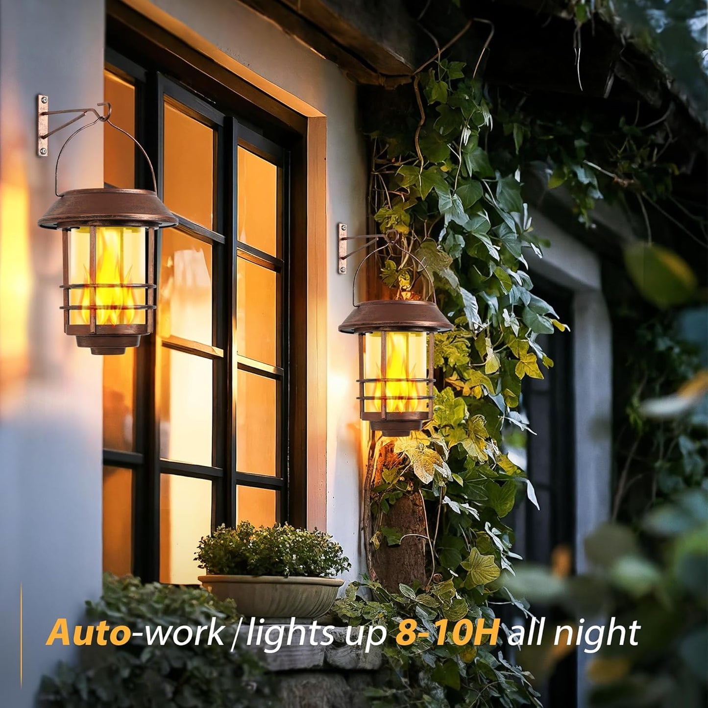 Otdair Solar Wall Lantern Outdoor, Flickering Flames Solar Sconce Lights Outdoor, Hanging Lamps