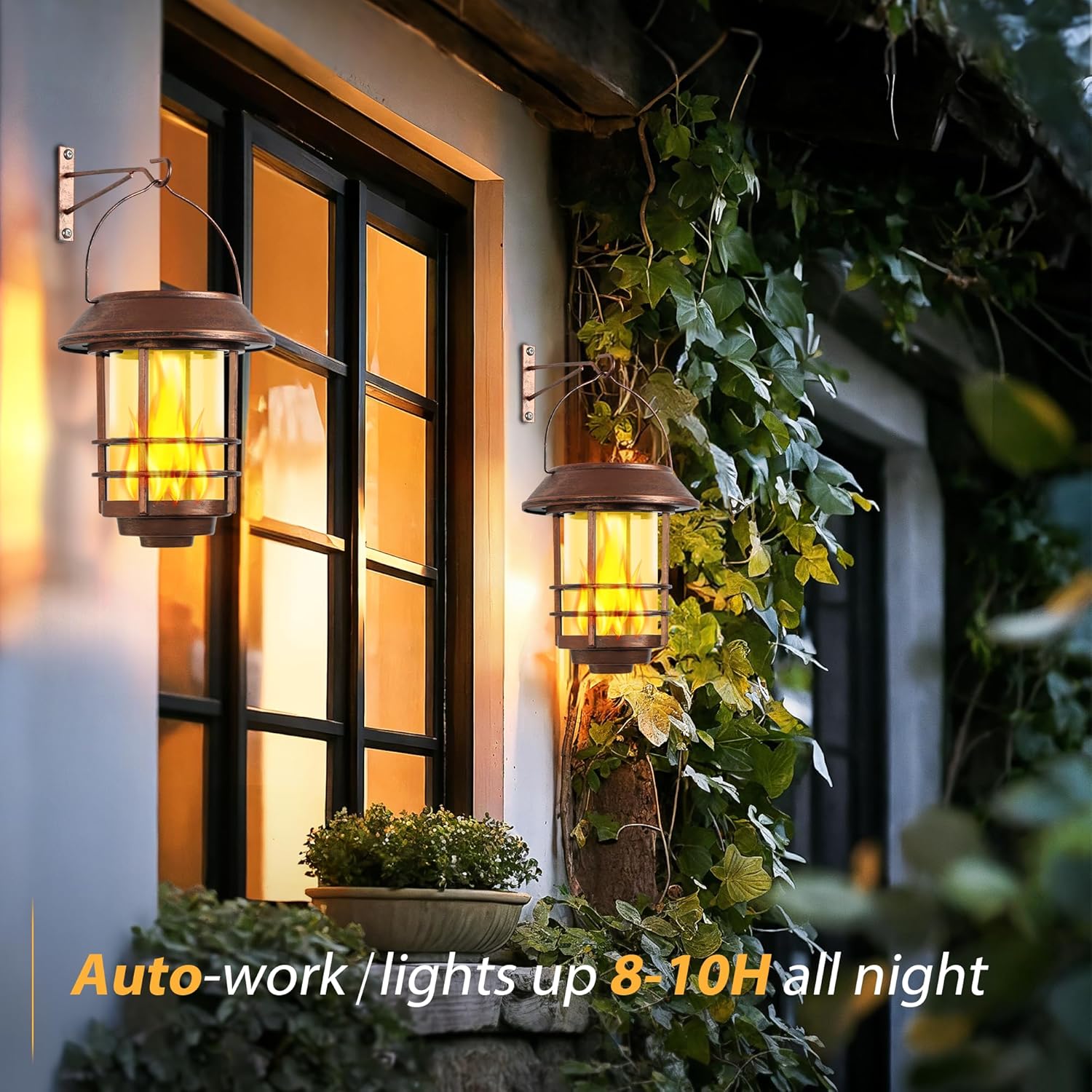 Otdair Solar Wall Lantern Outdoor, Flickering Flames Solar Sconce Lights Outdoor, Hanging Lamps