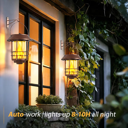 Otdair Solar Wall Lantern Outdoor, Flickering Flames Solar Sconce Lights Outdoor, Hanging Lamps
