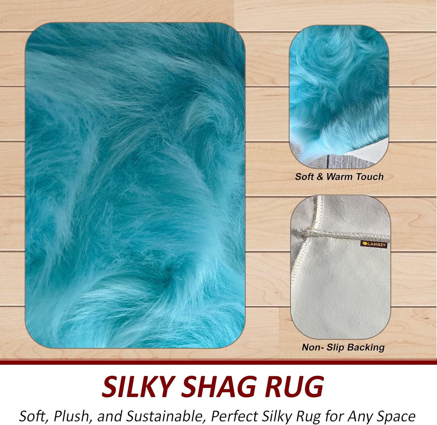 LAMBZY Faux Sheepskin Super Soft Hypoallergenic Free Shape Silky Shag Rug, Luxury Shaggy Plush