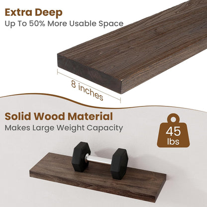 Floating Shelves for Wall Decor, 8 Inch Deep Rustic Solid Elm Wood Floating Shelves Wall Mounted