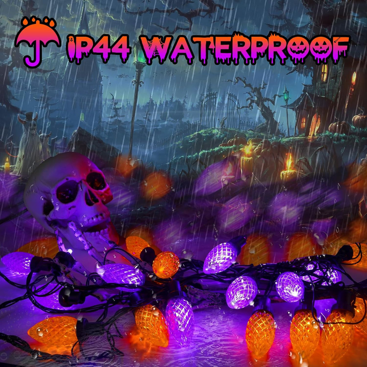 2PK 100 LED Purple and Orange C9 Halloween Lights Indoor Outdoor, Extendable 98FT C9 String Lights