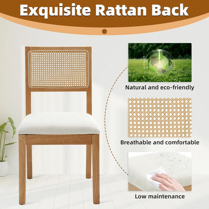 Westice Rattan Dining Chairs Set of 4, Farmhouse Natural Dining Room Chairs with Upholstered