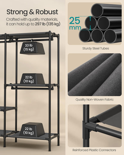SONGMICS Clothes Rack, Portable Closet, Heavy-Duty Wardrobe Closet Organizer with Hanging Rails and