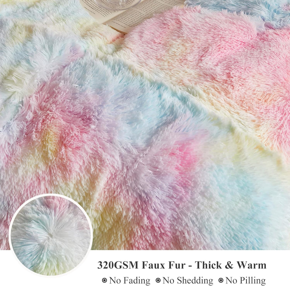 XeGe Luxury Faux Fur Blanket, Rainbow Soft Big Fluffy Throw, Shaggy Plush Decorative Couch Throw