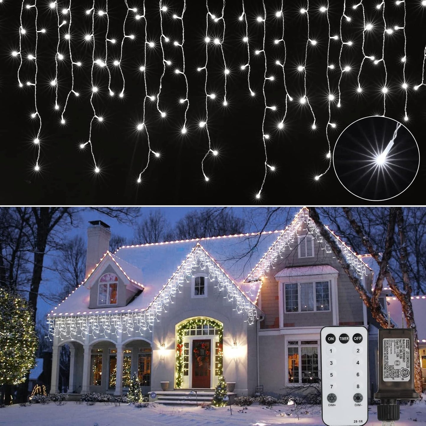 Brightown Christmas Icicle Lights Outdoor, 66 Feet 138 Drops with 736 LED, 8 Modes Waterproof