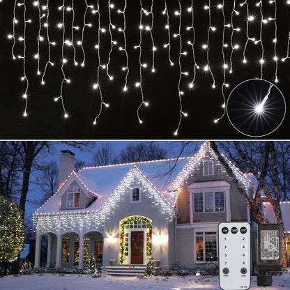 Brightown Christmas Icicle Lights Outdoor, 66 Feet 138 Drops with 736 LED, 8 Modes Waterproof