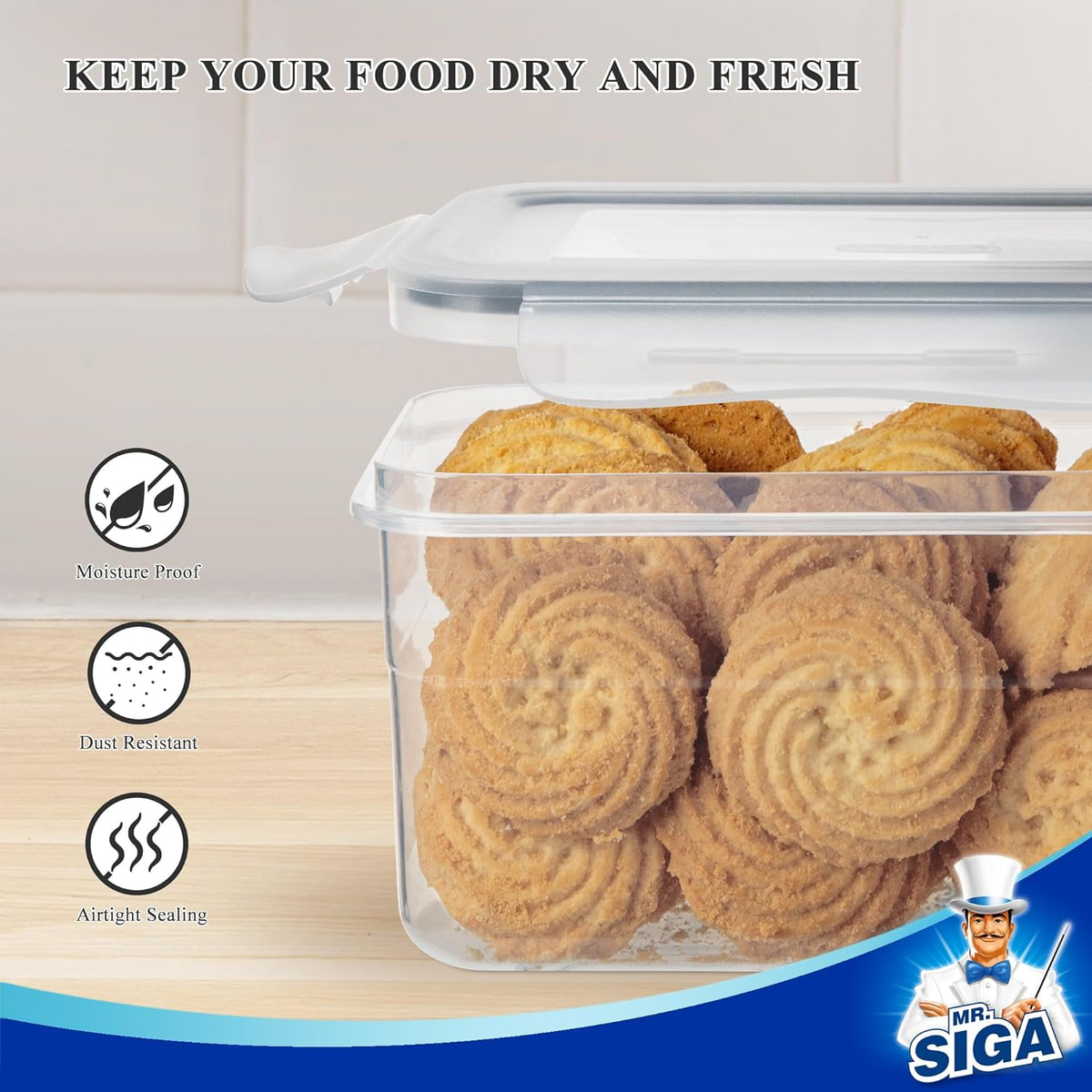 MR.SIGA 16 Pack Airtight Food Storage Container Set, BPA Free Kitchen Pantry Organization, Kitchen
