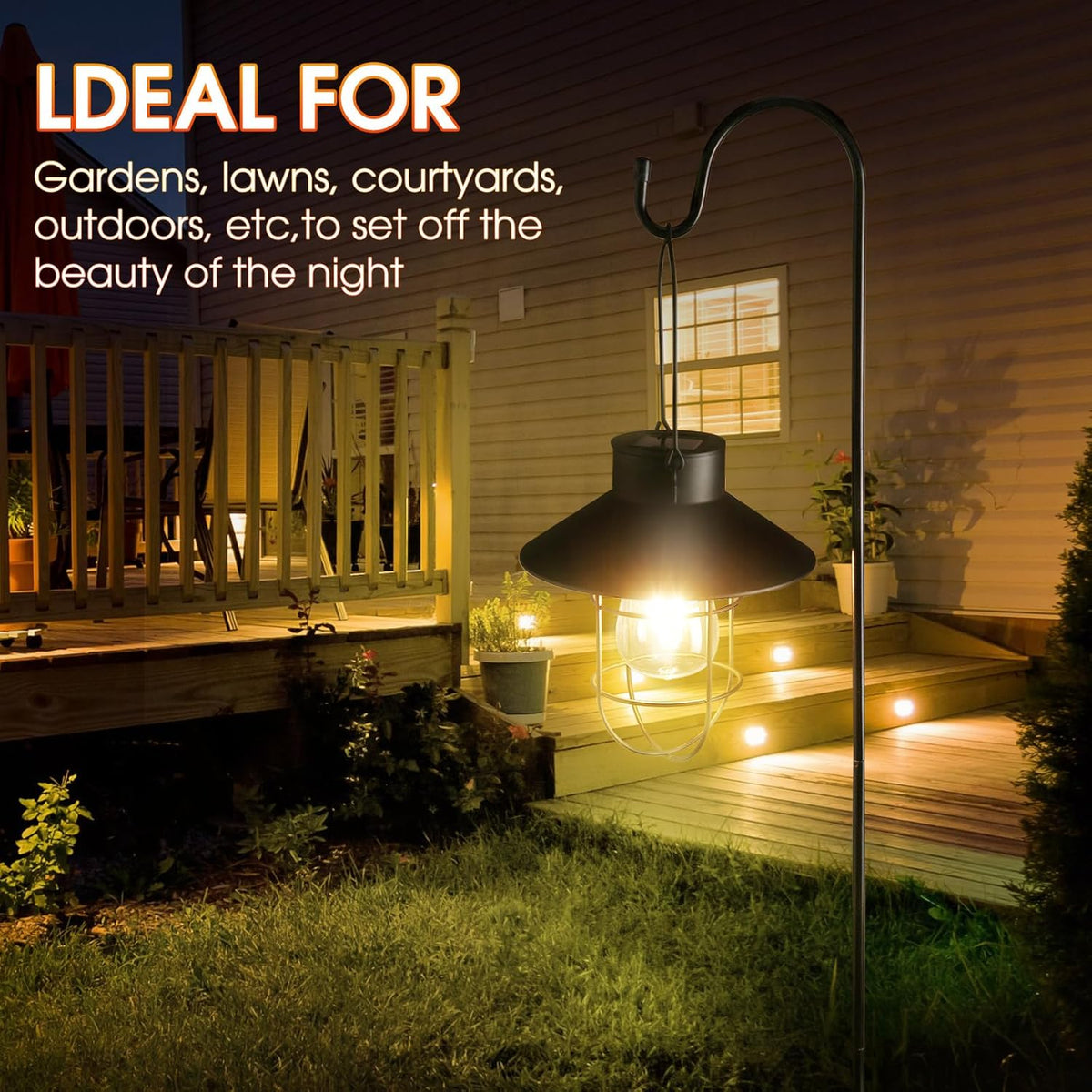 Retisee 4 Pcs Hanging Solar Light 31" Outdoor Solar Lamp Lanterns with Dual Use Shepherd Hook