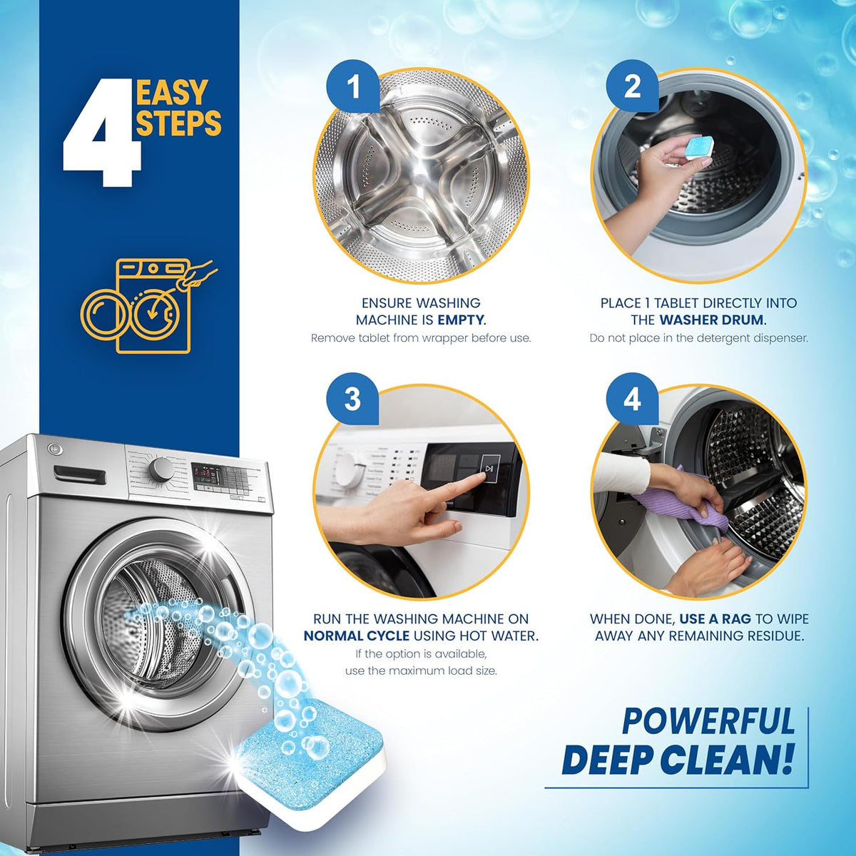 Washing Machine Cleaner Tablets 24 Pack - Deep Cleaning Tablets for Front & Top Load, Works With HE