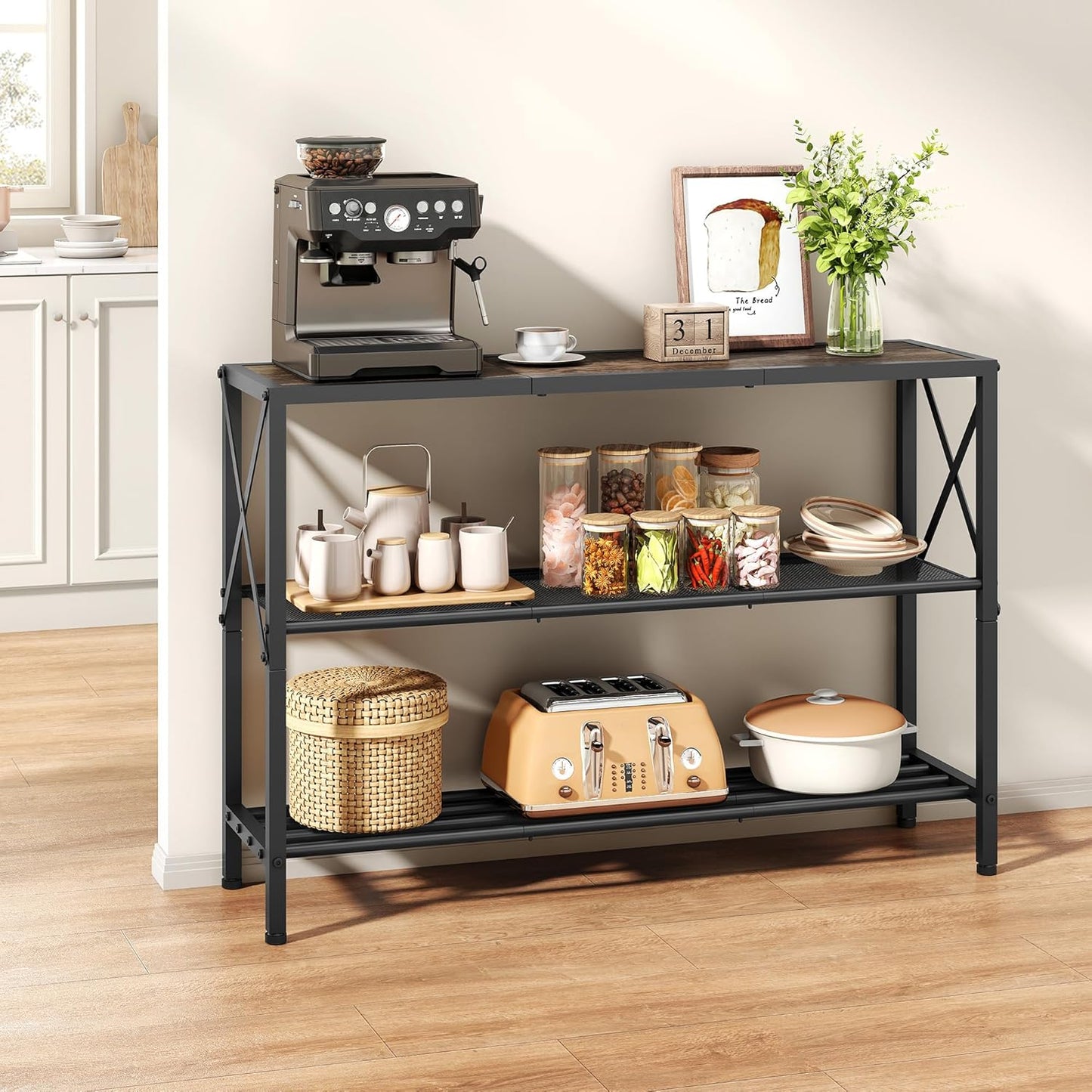 Hoctieon Industrial Console Table, 3 Tier Entryway Table, Hallway Table, Narrow Sofa Table with