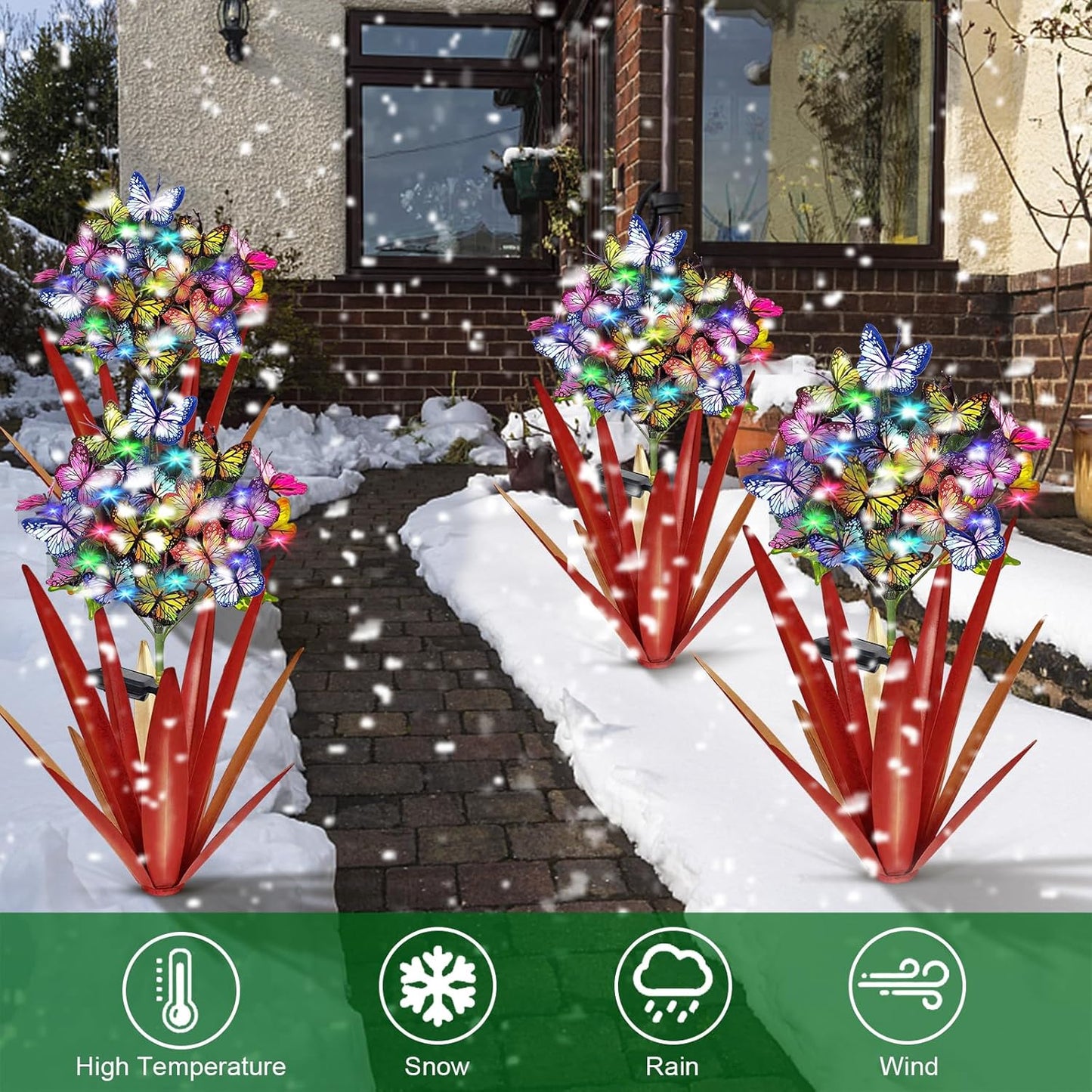 Homight Solar Metal Agave Butterfly Flower Stick Garden Sculpture - Outdoor Gift, Christmas Lights