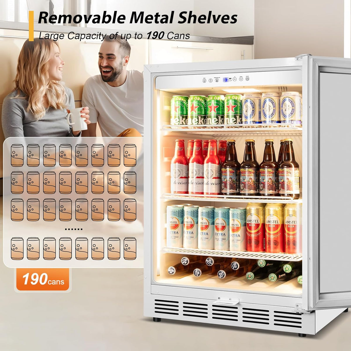 Tylza Beverage Refrigerator 24 Inch, Under Counter/Freestanding Drink Fridge, 190 Cans Beverage