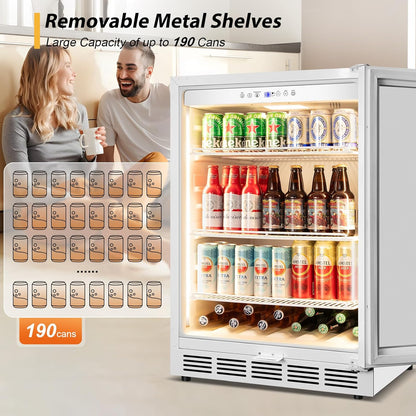 Tylza Beverage Refrigerator 24 Inch, Under Counter/Freestanding Drink Fridge, 190 Cans Beverage