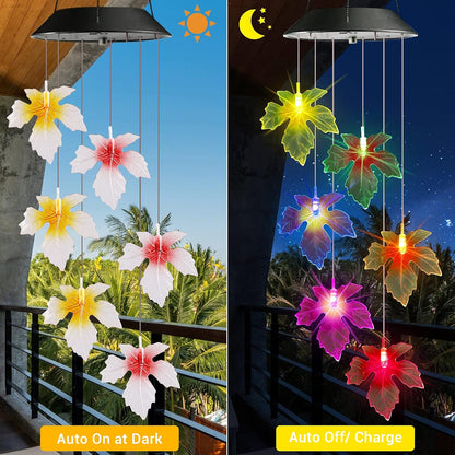 Toodour Solar Wind Chimes, Color Changing Maple Leaf Wind Chime, LED Mobile Wind Chimes, Waterproof