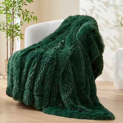 GONAAP Fuzzy Faux Fur Throw Blanket Dark Green Super Soft Cozy Plush Fuzzy Shaggy Blanket for Couch