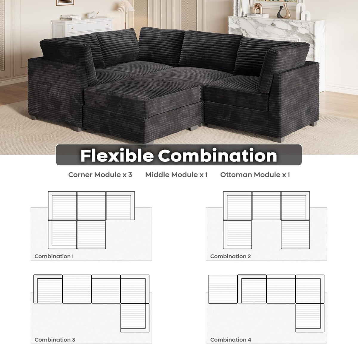 ovios Sectional Sofa Couch with L-Shape Chaise Sofa Bed, Comfy Modular Cloud Couches with Deep