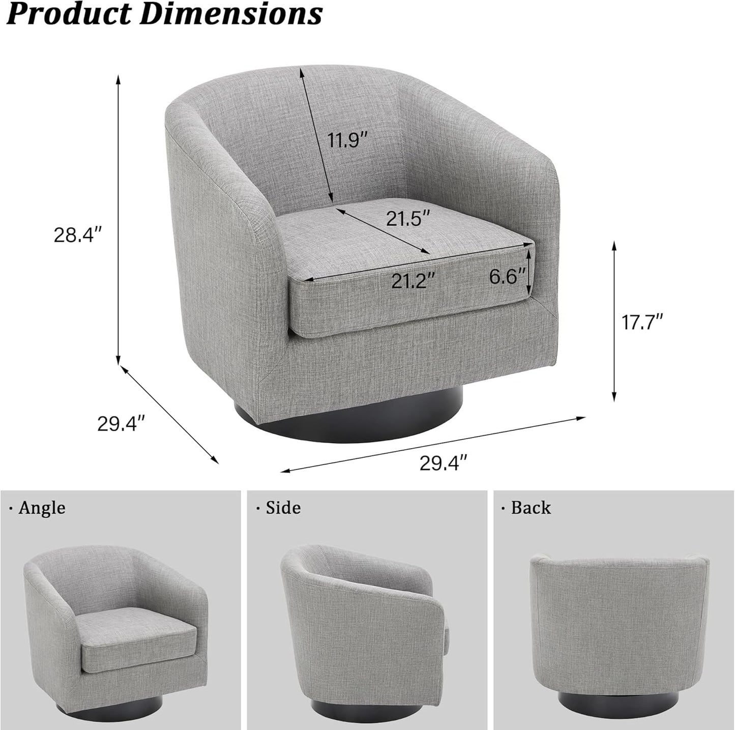 Swivel Barrel Accent Chair, Modern Round Linen Arm Chair for Living Room, Bedroom, Comfy Club