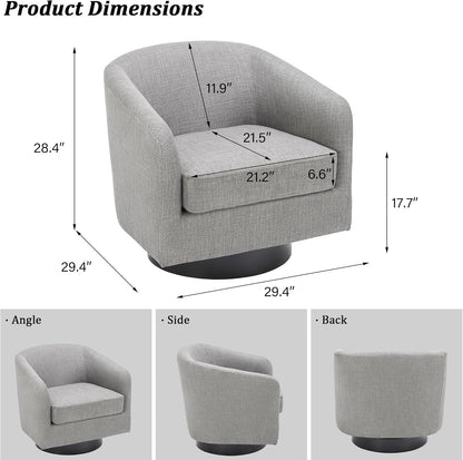 Swivel Barrel Accent Chair, Modern Round Linen Arm Chair for Living Room, Bedroom, Comfy Club