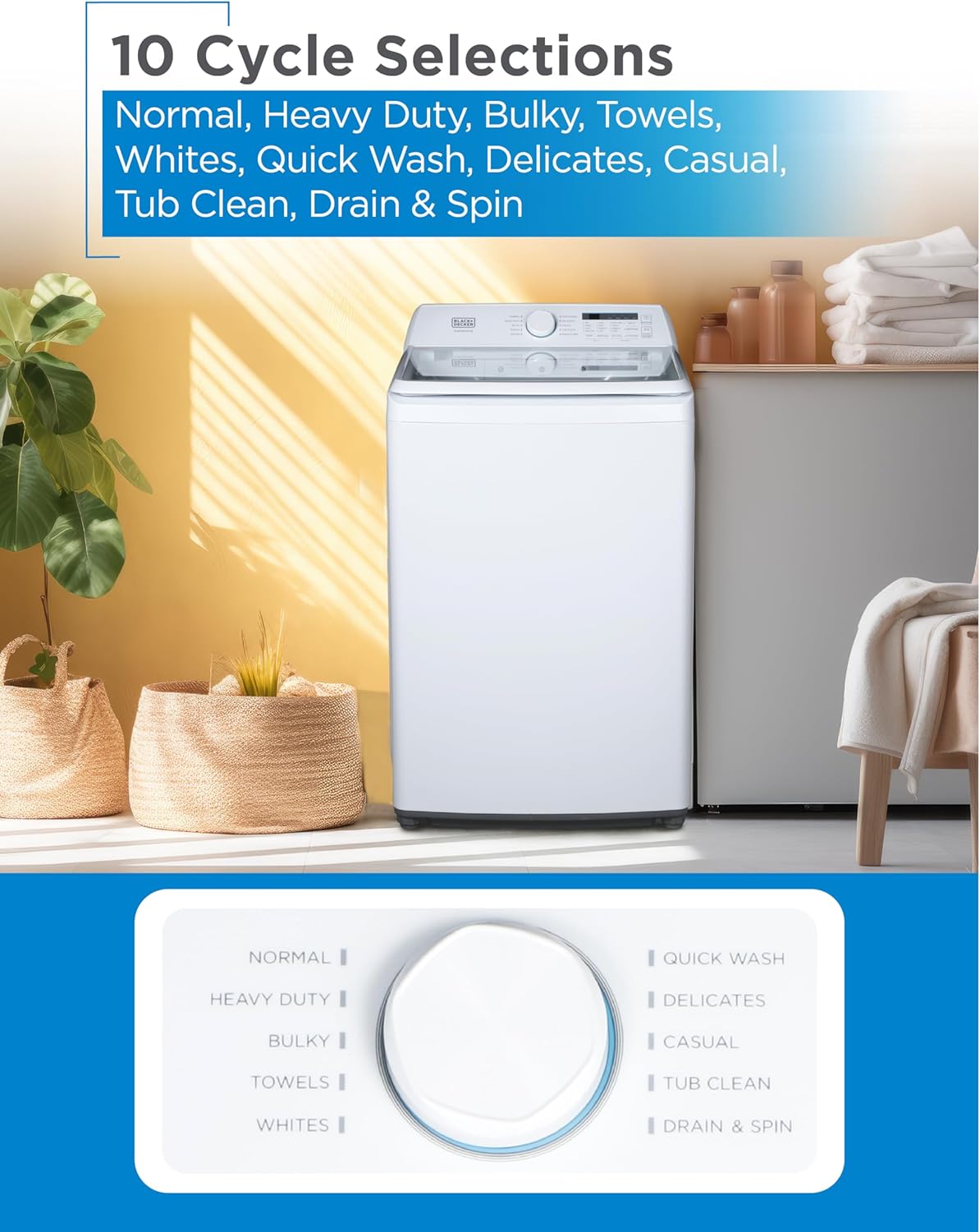 BLACK+DECKER 4.1 Cu. Ft. Top Loading Washing Machine with Agitator, Full Size Washing Machine with