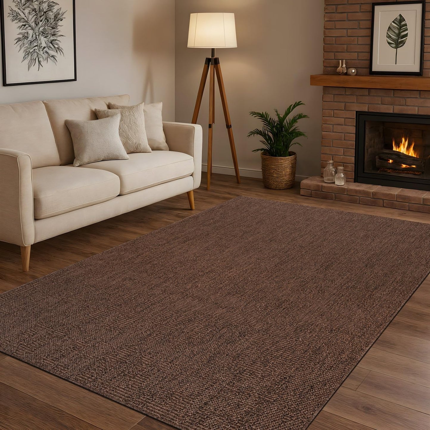 CAMILSON Easy Jute Rug 6x9, Indoor Outdoor Brown Color Fiber Area Rugs for Living Room Patio and