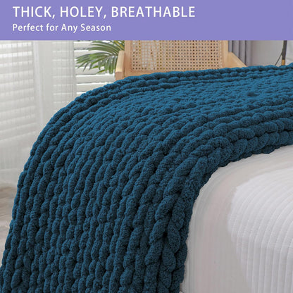 Bigacogo Chunky Knit Throw Blanket for Couch, 51x63 inches, 100% Hand Knitted with Thick Jumbo