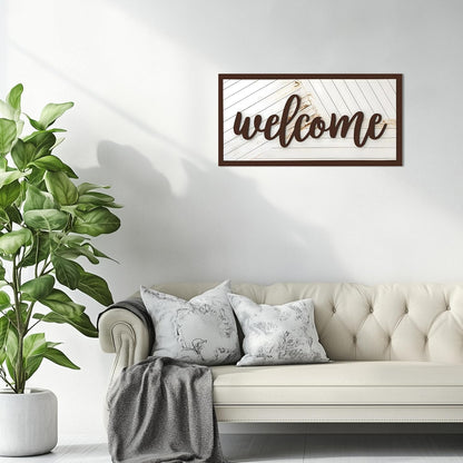 Welcome Sign - Large Rustic Wooden Wall Decor for Farmhouse Living Room, Entryway, or Foyer |