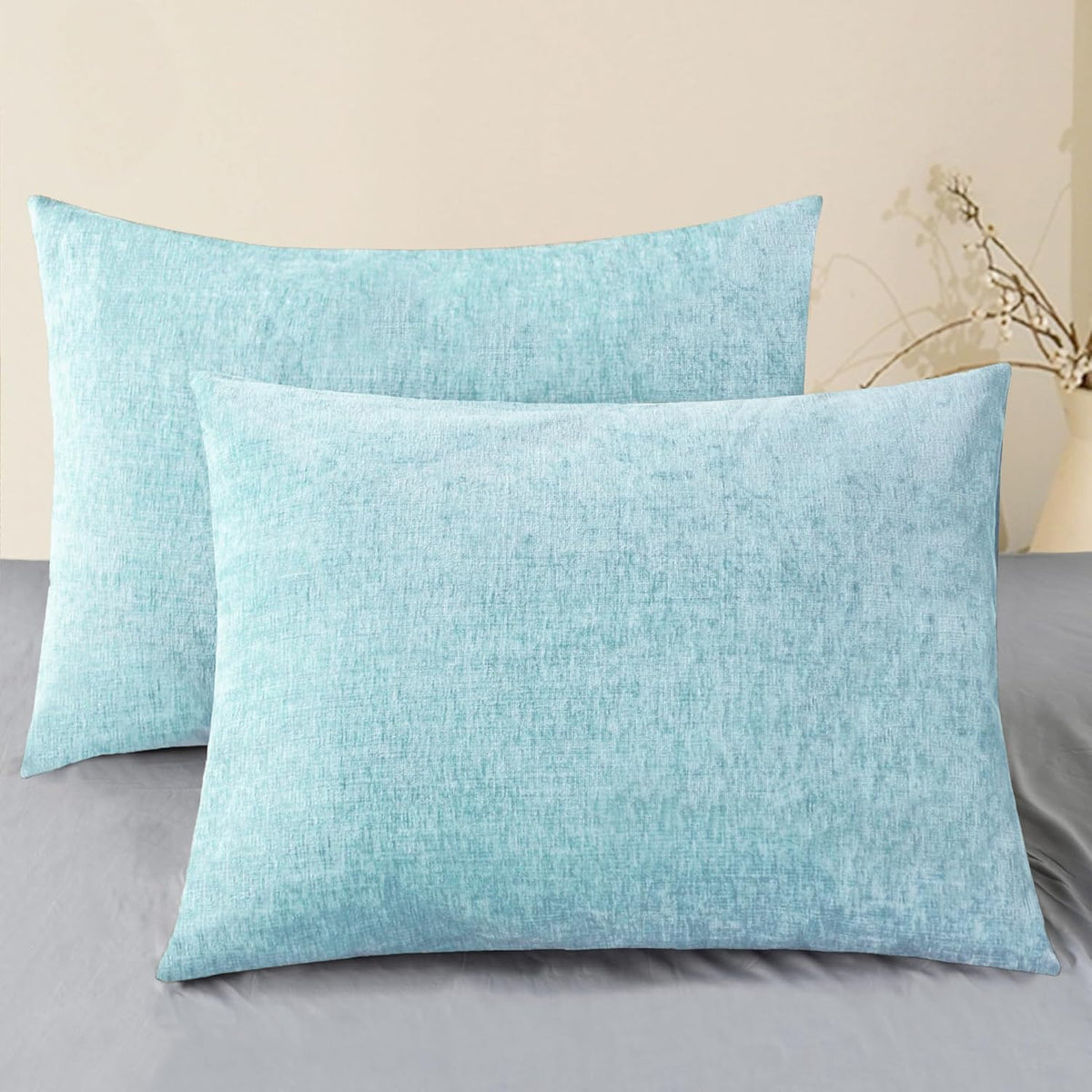 CaliTime Throw Pillow Covers Decorative 20 X 26 Inches Pack of 2 Cozy Chenille Standard Pillow