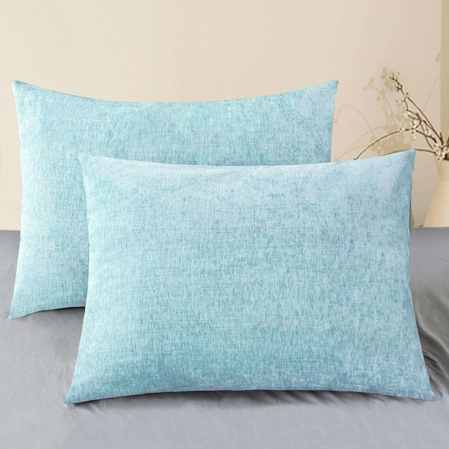 CaliTime Throw Pillow Covers Decorative 20 X 26 Inches Pack of 2 Cozy Chenille Standard Pillow