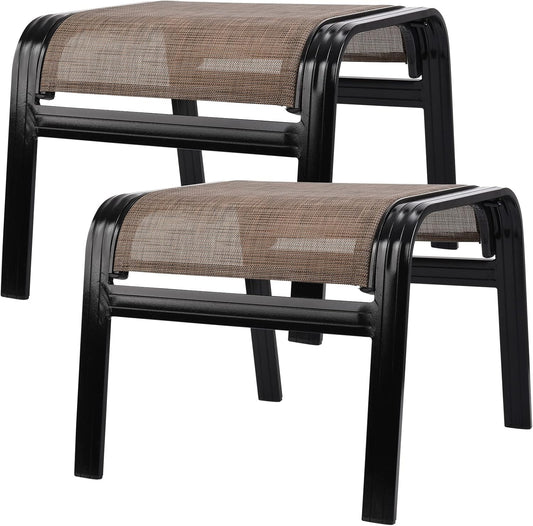 Patio Ottoman Outdoor Footstools Assembled Aluminum Footrest Small Seat for Balcony,Backyard 2 Pack