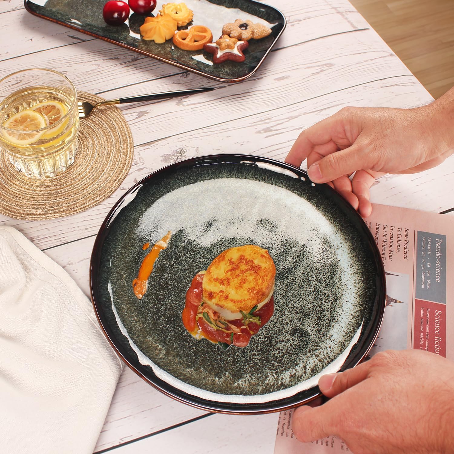Ceramic Dinner Plates Dish Set,Set of 4,for Lunch snacks -Microwave Oven & Dishwasher Safe,Scratch