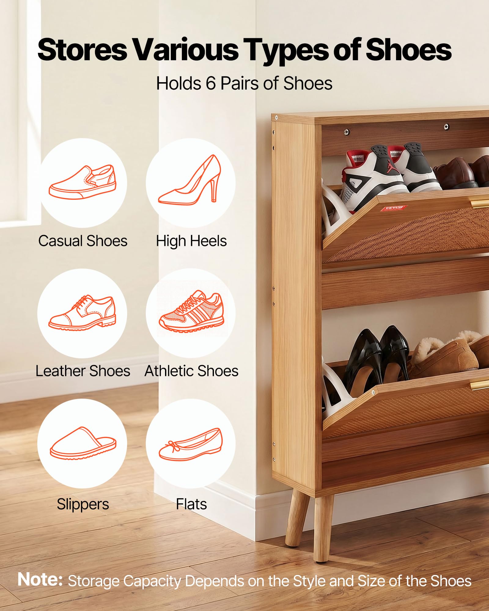 VEVOR Shoe Cabinet with 2 Flip Drawers, Shoe Storage Cabinet for Entryway, Free Standing Shoe