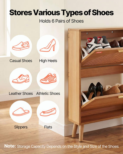 VEVOR Shoe Cabinet with 2 Flip Drawers, Shoe Storage Cabinet for Entryway, Free Standing Shoe