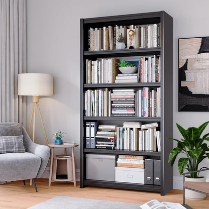 Bookshelf, 5 Shelf Bookcases, Tall Bookcase for Heavy Books, CDs, Movies, Garage Kit, Modern