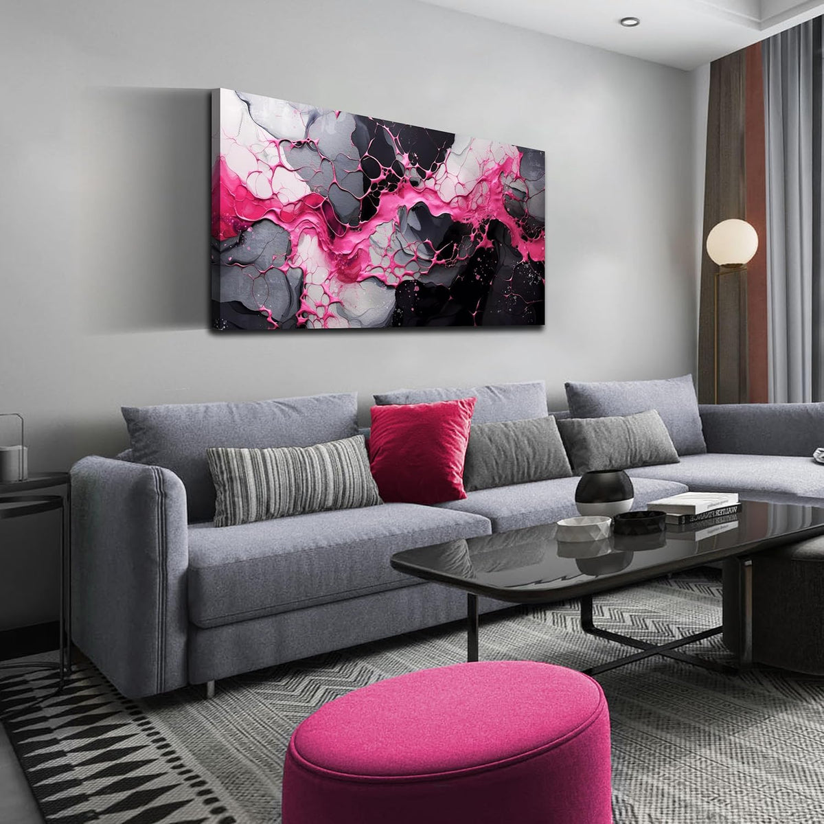 GUGIKA Abstract Wall Art for Living Room, Pink Canvas Wall-Art for Girls Bedroom, Print Paintings