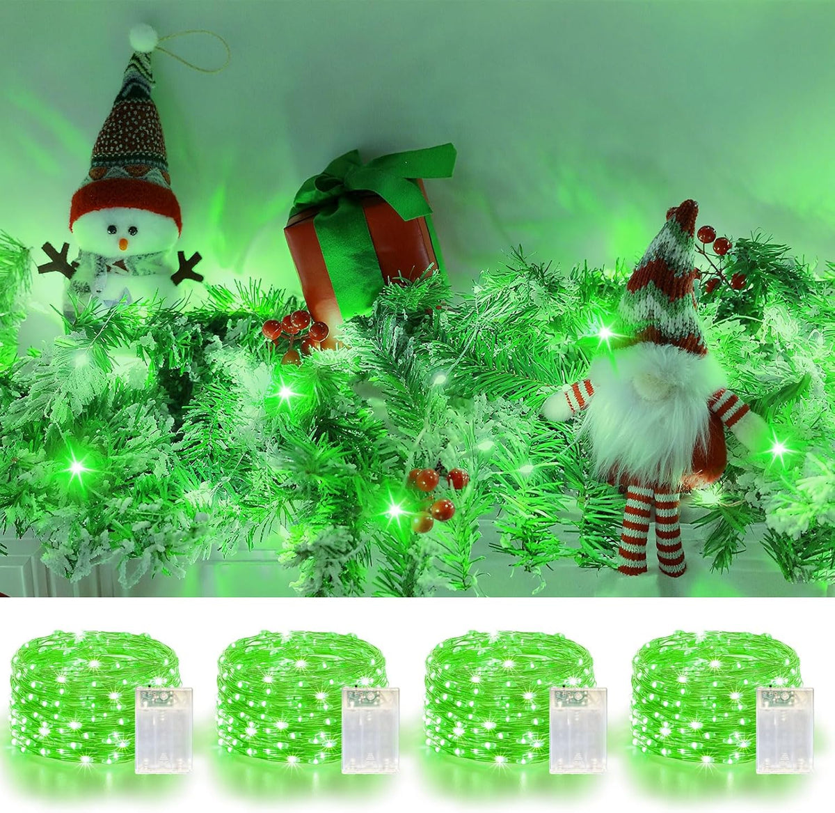 4 Pack 60LED Christmas Fairy Lights Battery Operated - 20FT Twinkle Lights with 2 Lighting Modes