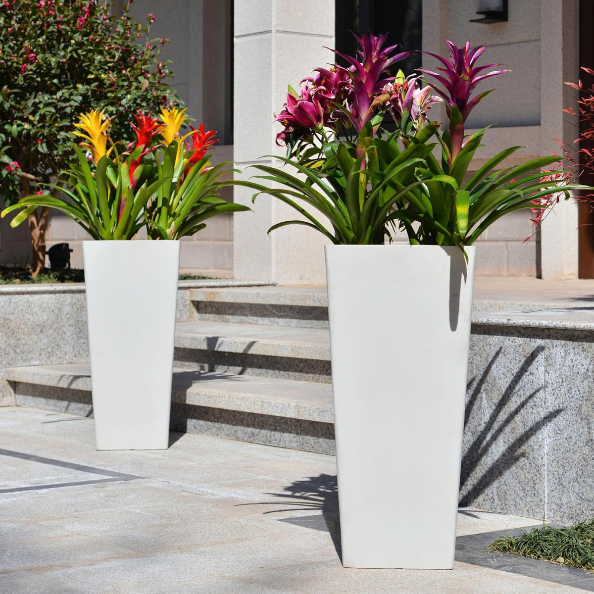 GreenShip 27" Tall Planters, Set of 2 – Black Outdoor Planter for Front Porch & Tall Plants