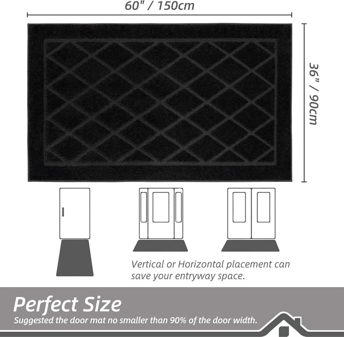 BEQHAUSE Dirt Trapper Door Mat 36" x 60", Doormat Non-Slip Entryway Rugs Washable, Dog Door Mat
