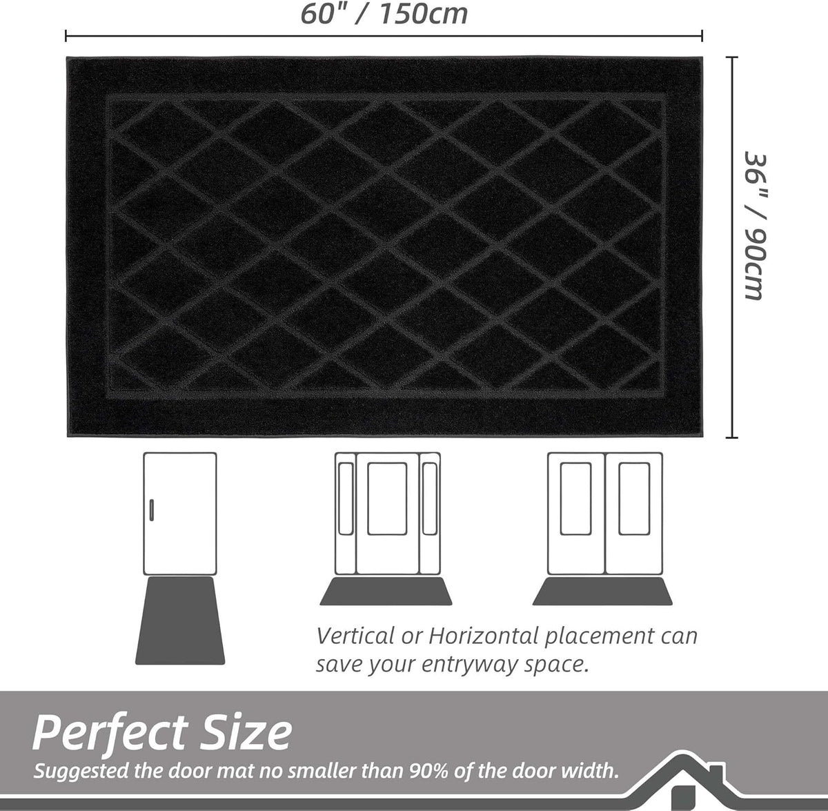 BEQHAUSE Dirt Trapper Door Mat 36" x 60", Doormat Non-Slip Entryway Rugs Washable, Dog Door Mat