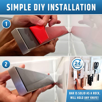 Strong Adhesive (No Drill) Magnetic Knife Holder for Wall - Professional 17 Inch Knife Strip - No