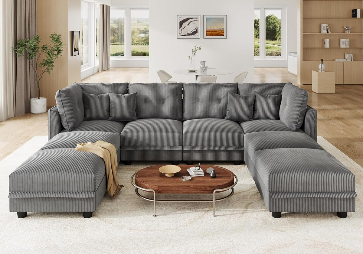 LLappuil Modular Sectional Sofa with Storage Seats, Corduroy Convertible Modular U Shaped Sectional