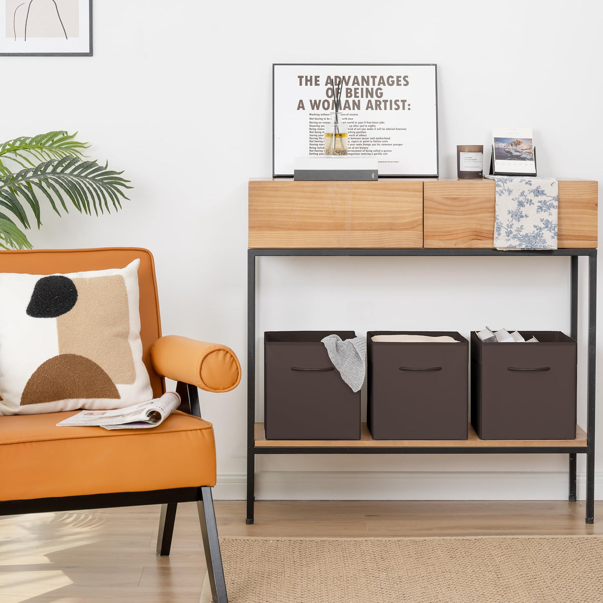StorageWorks 11in Leather Storage Cubes, Cube Organizer Bins, Brown, 4-Pack