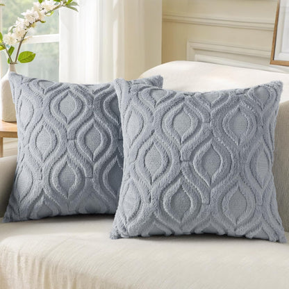 decorUhome Throw Pillow Covers 18x18 Inch Set of 2, Soft Plush Faux Wool Blue Grey Couch Pillow