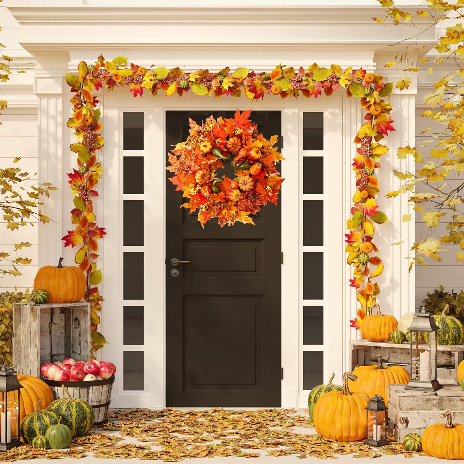 24 Inch Fall Wreaths for Front Door, Fall Decorations for Home,Fall Wreath,Autumn Wreath with