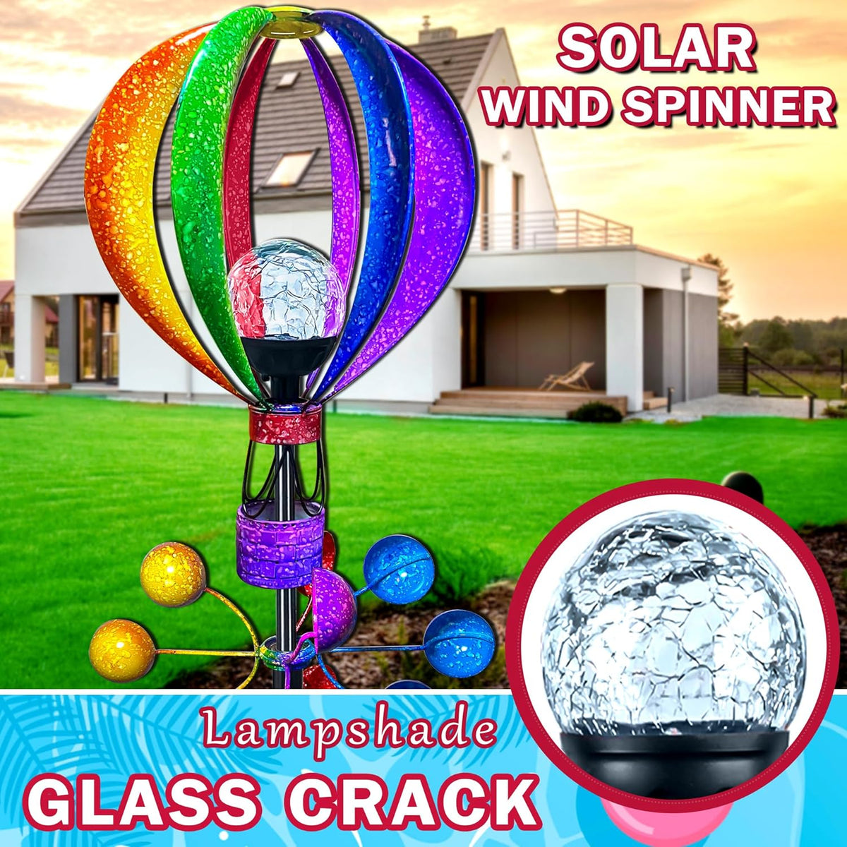 Solar Wind Spinner Outdoor - Hot Air Balloon Wind Spinners, Metal Garden Decor with LED Lights