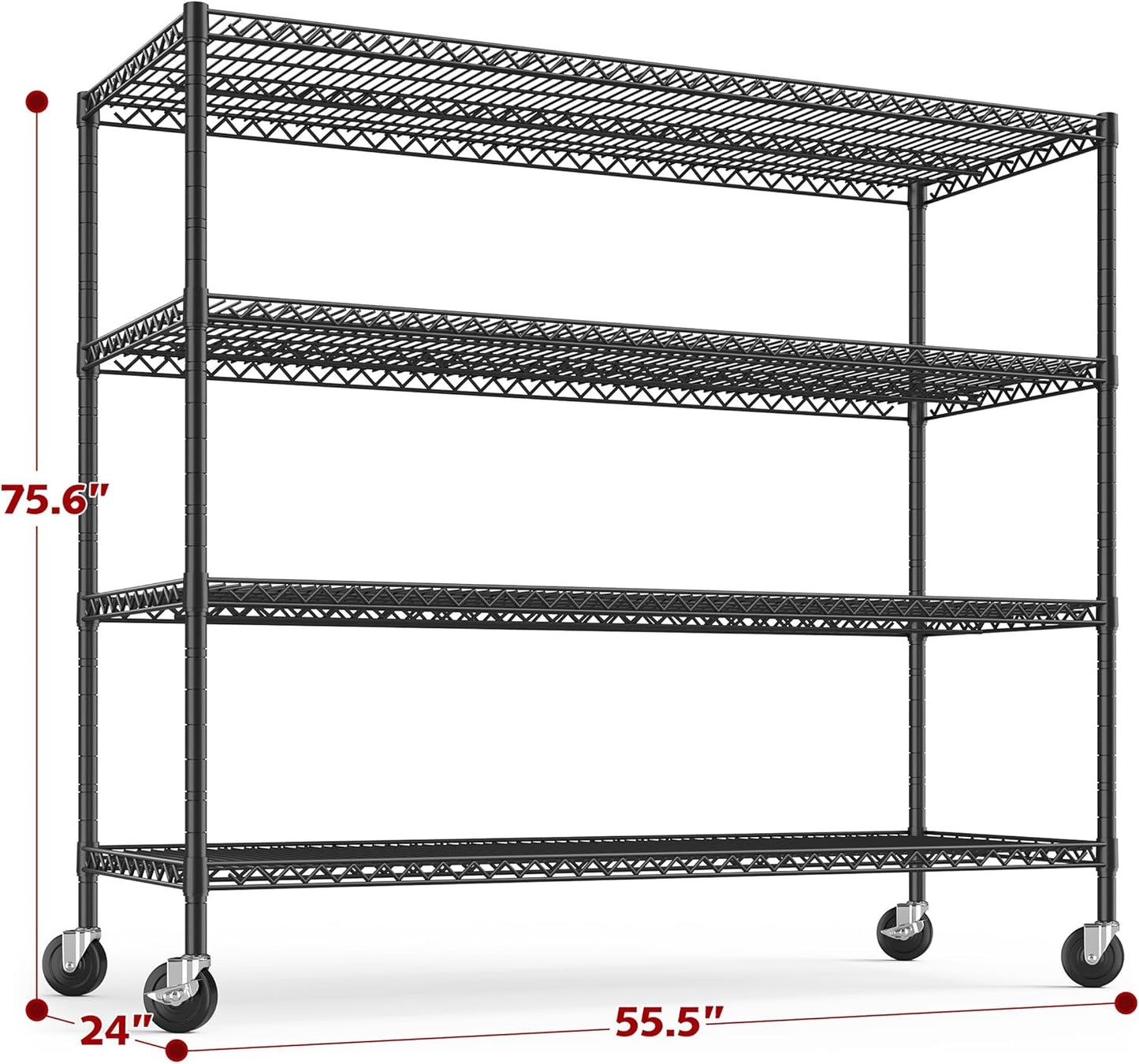REIBII 55.5''W Storage Shelves 2500LBS Wire Shelving Unit with Wheels Heavy Duty Metal Shelves for
