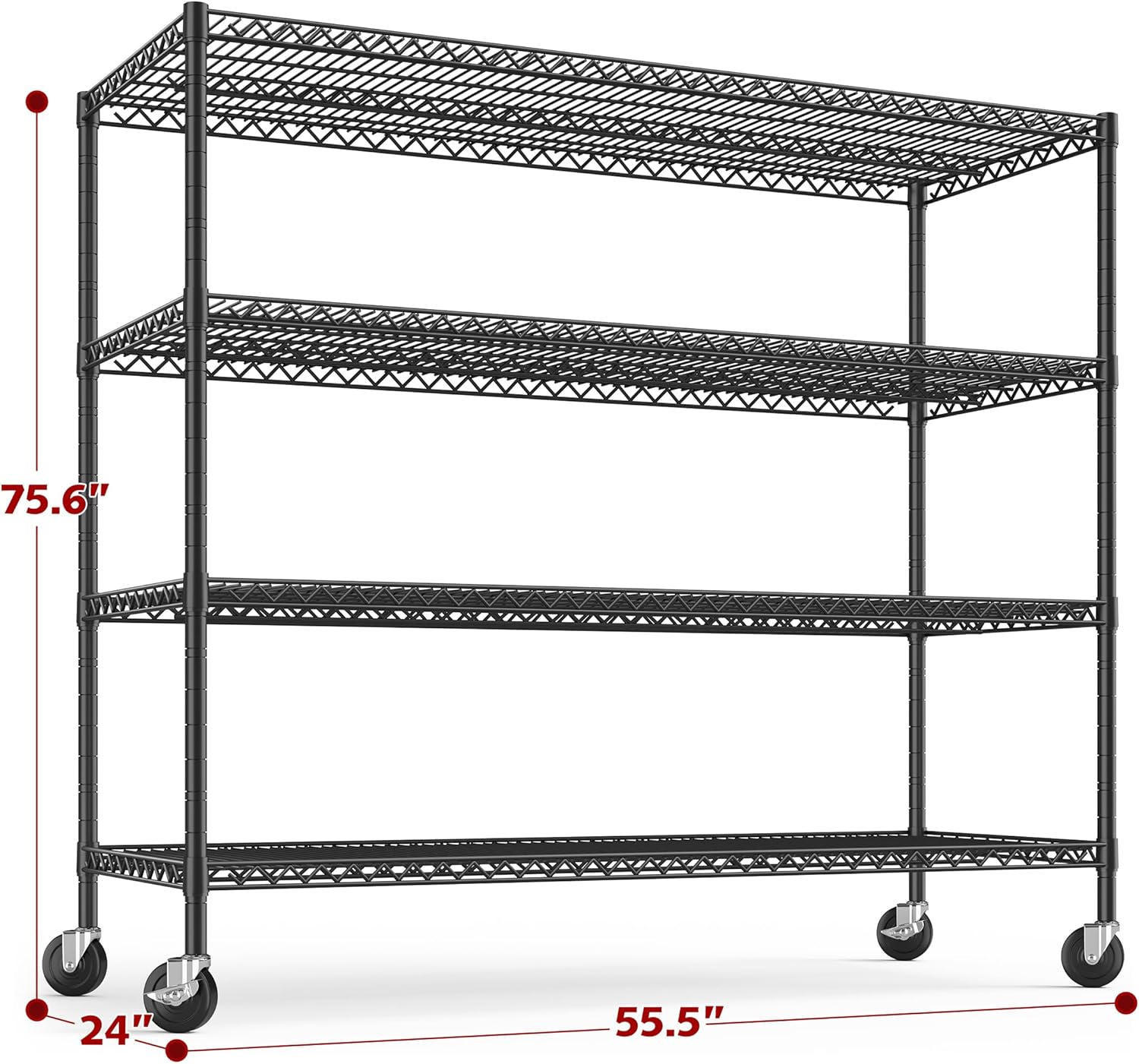 REIBII 55.5''W Storage Shelves 2500LBS Wire Shelving Unit with Wheels Heavy Duty Metal Shelves for