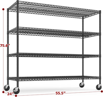 REIBII 55.5''W Storage Shelves 2500LBS Wire Shelving Unit with Wheels Heavy Duty Metal Shelves for